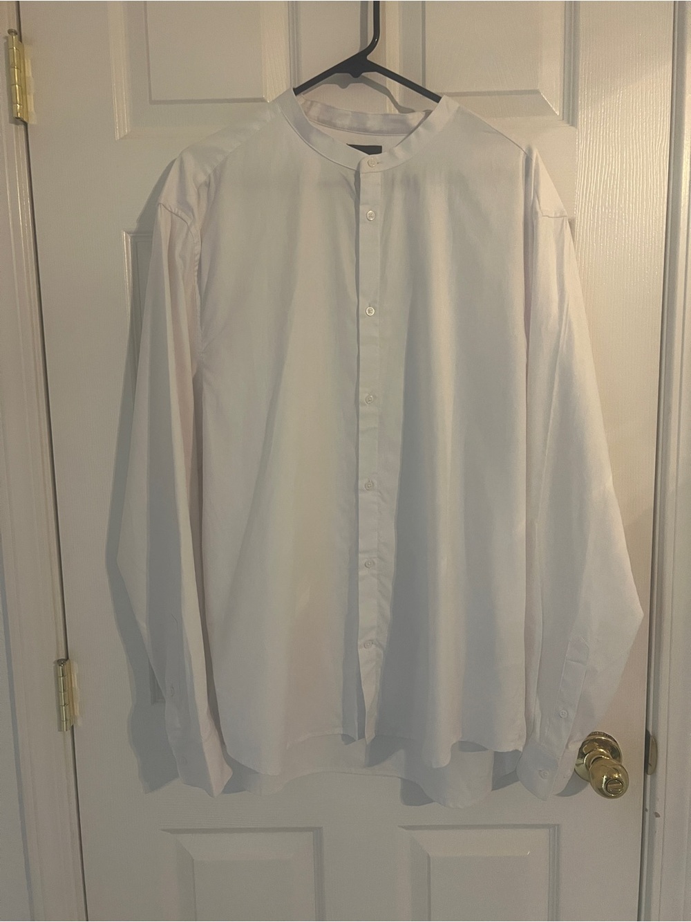 H&M Men’s XXL White Band Collar Shirt Minimalist 100% Cotton